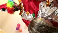 Tight shaved pussy loves that big clown cock