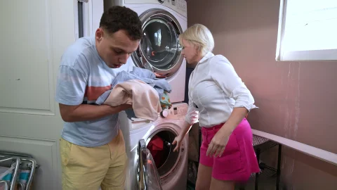 Mom bends over for hardcore bathroom pounding