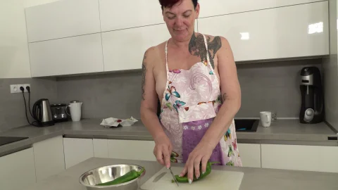 Karup's Older Women: Gia Shakes Up the Kitchen with Dildos