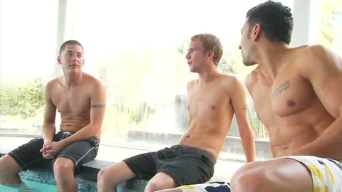 Squirting brunette enjoys the group sex