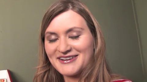 Raw gloryhole sex leaves her covered in cum