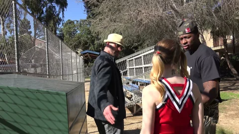 Blonde cheerleader takes raw black pounding